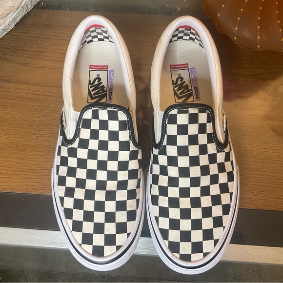 VANS MENS SKATE PRO SLIP ON CHECKERS SKATE SHOES 10 - Picture 4 of 8